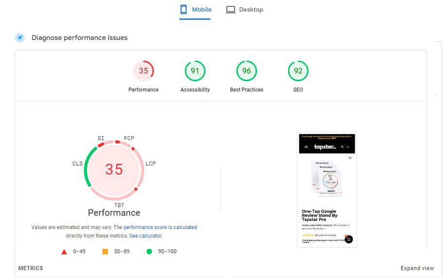 Before WordPress Website Speed ​​Optimization