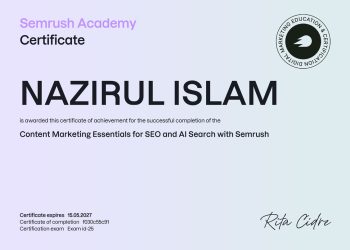 Content Marketing Essentials for SEO and AI Search with Semrush certificate - nazirul-islam Nakib